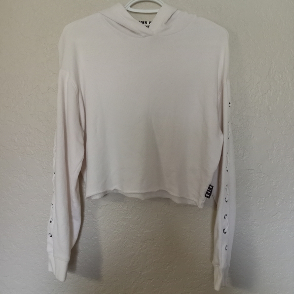 VS PINK White Cropped Long Sleeve Hoodie Sweater - Picture 1 of 8